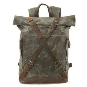 Waxed Canvas With Leather Trim Roll Top Backpack